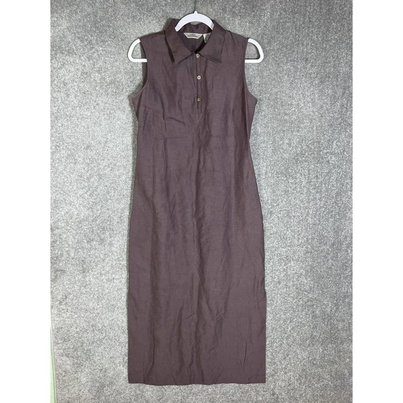 AKA Eddie Bauer Silk Linen Sleeveless Maxi Dress Womens Size 8‎ Purple Collared - Picture 1 of 11